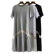 Осеннее платье размера плюс, круглый вырез, короткий рукав, платье с оборками, свободное платье, летнее женское модное платье-футболка