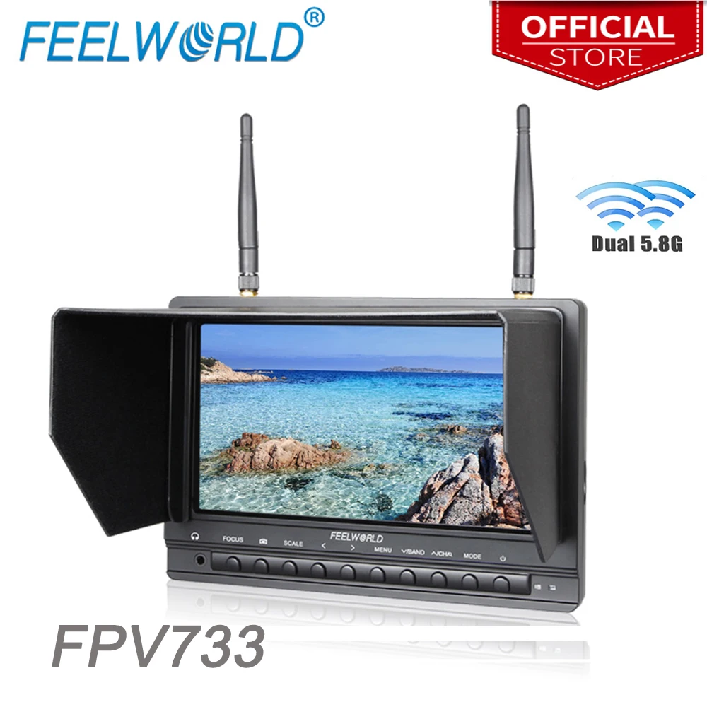

Feelworld 7 Inch High Brightness Wireless Monitor for Drone UAV with Built-in Battery Dual 5.8G 32CH Diversity Receiver FPV733