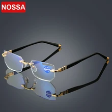 Новая изящная с бриллиантами отделка без бортиков очки для чтения тренд металл в возрасте Анти-усталость анти-синие очки для чтения+ 1,00-+ 4,00