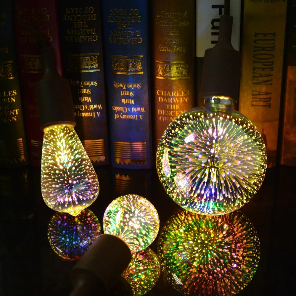 

Holiday 3D Light Creative Colourful Bulb Fireworks 3D Effect LED lamp Home Vintage Decoration E27 4W A60 G95 G125 AC110V-240V
