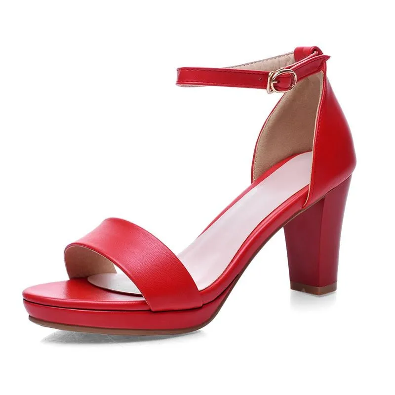 MORAZORA/Большие размеры 34-43, г. Модные женские босоножки на высоком толстом каблуке с открытым носком женская обувь из искусственной кожи высокого качества черного и красного цвета