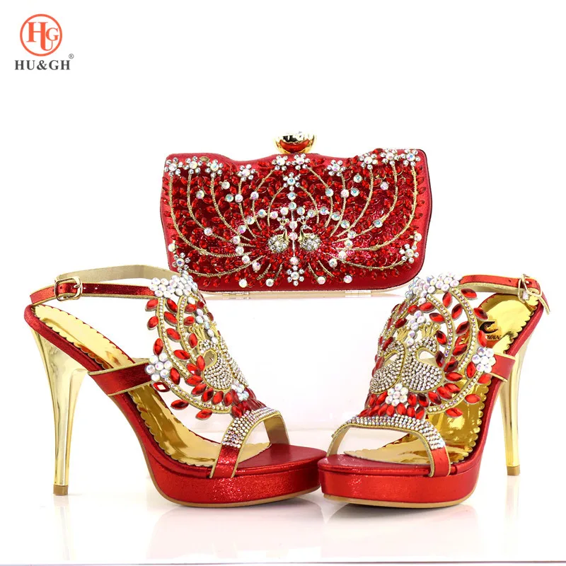

Summer Dress Shoes with Matching Bags Italian Design Red Color African Nigeria Shoes and Bag Set for Wedding Parties for Women
