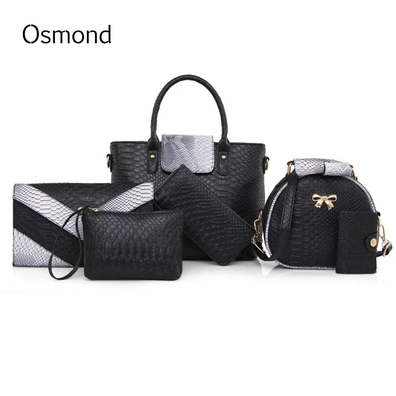 Osmond 6 Pcs font b Set b font Striped Pu Leather Women Messenger font b Handbags