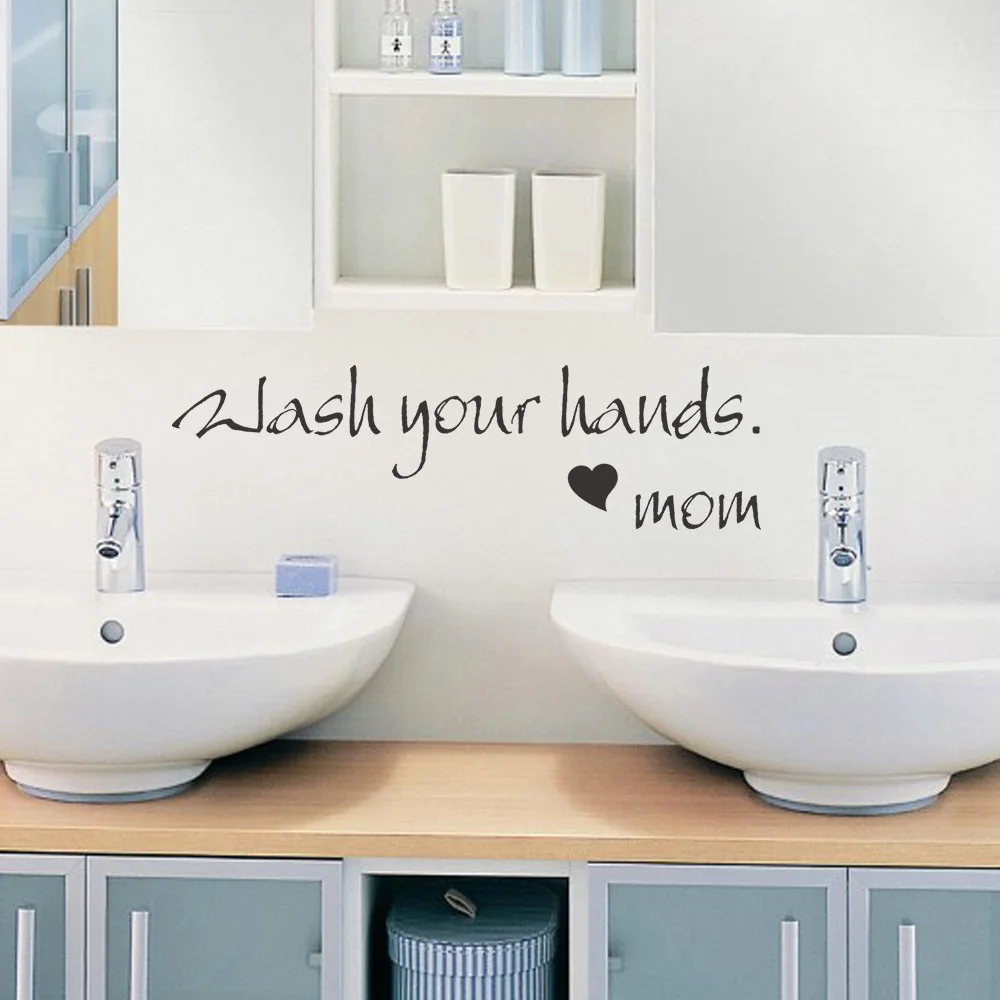 Bathroom Wall Sticker Wash Your Hands Mom Vinyl Wall Art Decor Sink