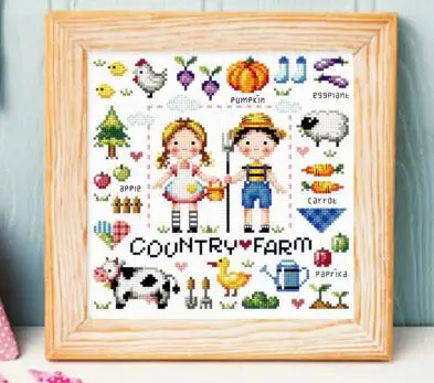 cs-2590 Cross Stitch Kit Country Farm Man and Woman Girl and Boy SO