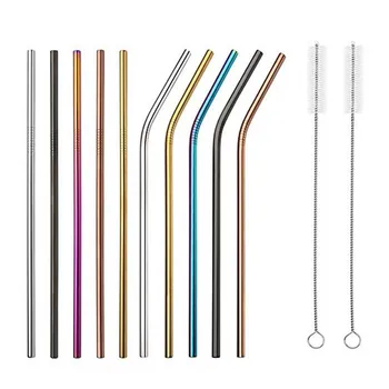 

Stks Herbruikbare Rietje Hoge Kwaliteit 304 Rvs Metalen Stro met Cleaner Borstel Voor Mokken