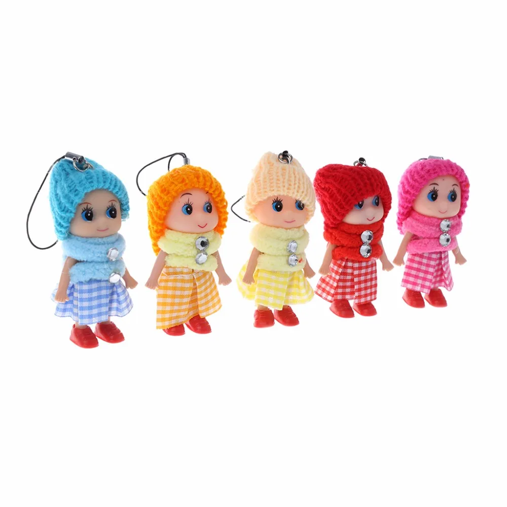 

5PCS Random Mini Plaid Skirt Doll Soft Baby Plush Dolls Keychain Toy