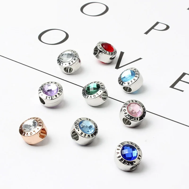 

free shipping 1pc new pink white purple blue round love family is forever diy bead Fits European pandora Charm Bracelets A226