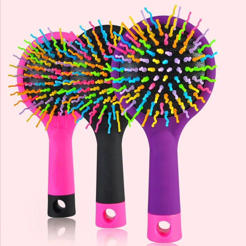 

Newest Baby Tangle Brush 2016 Rainbow Comb Volume Brush Magic Hairbrush for Hair Tangle Hair Brush Women Comb Candy With Mirror