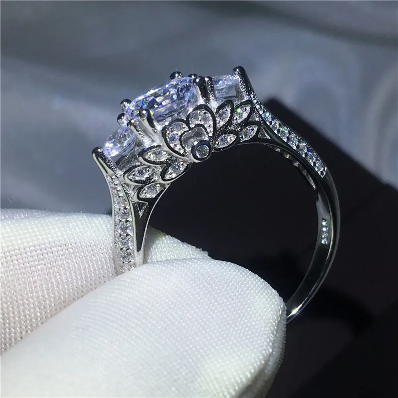 Кольцо с цветком из трех камней обручальное кольцо для женщин AAAAA циркониевое