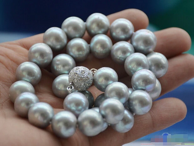 

Wholesale FREE SHIPPING >>> P4594 Huge AA++ 17" 14mm ROUND GRAY Freshwater cultured PEARL NECKLACE