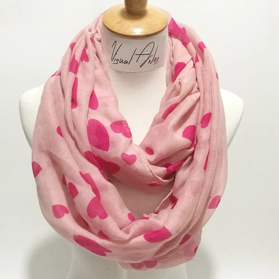 

Visual Axles 2017 New Lovely Female Hearts Ring Scarf Fashion Women Pink Heart Viscose Infinity Scarves SFC064