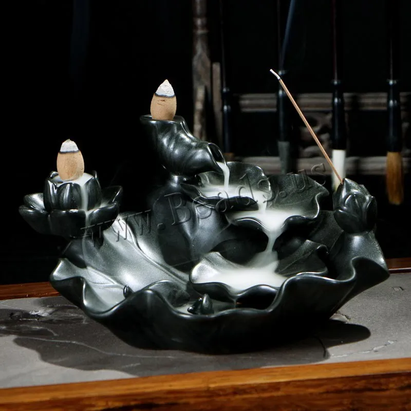Creative Lotus Flower Waterfall Backflow Incense Burner Ceramic incense holder Fashion Decoration Use In Home Office Teahouse