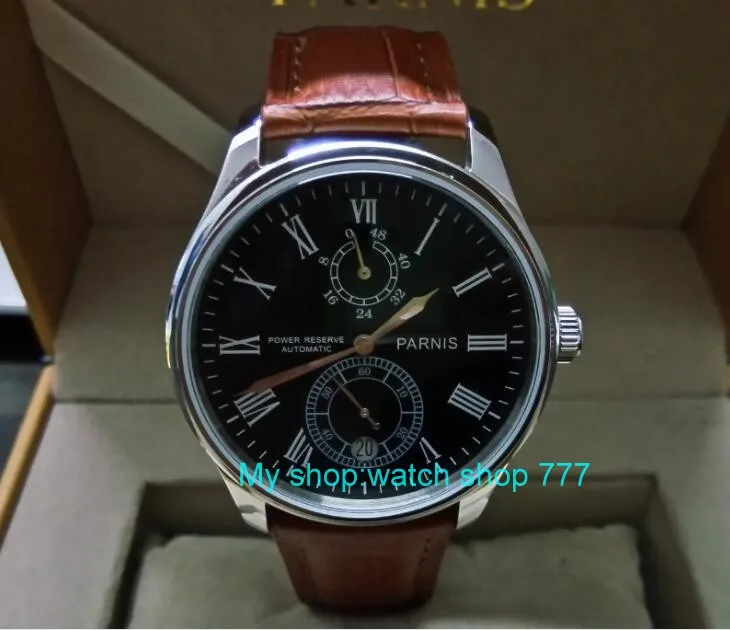 PARNIS 43 مللي متر الأسود الطلب التلقائي الذاتي الرياح حركة بلوغ السلطة ساعة رجالي ساعات آلية الجملة GL16 PARNIS 43 مللي متر الأسود الطلب التلقائي الذاتي الرياح حركة بلوغ السلطة ساعة رجالي ساعات آلية الجملة GL16