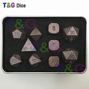 

Set of 10 Solid Zinc Alloy Metal Dice Old Copper Color with metal box