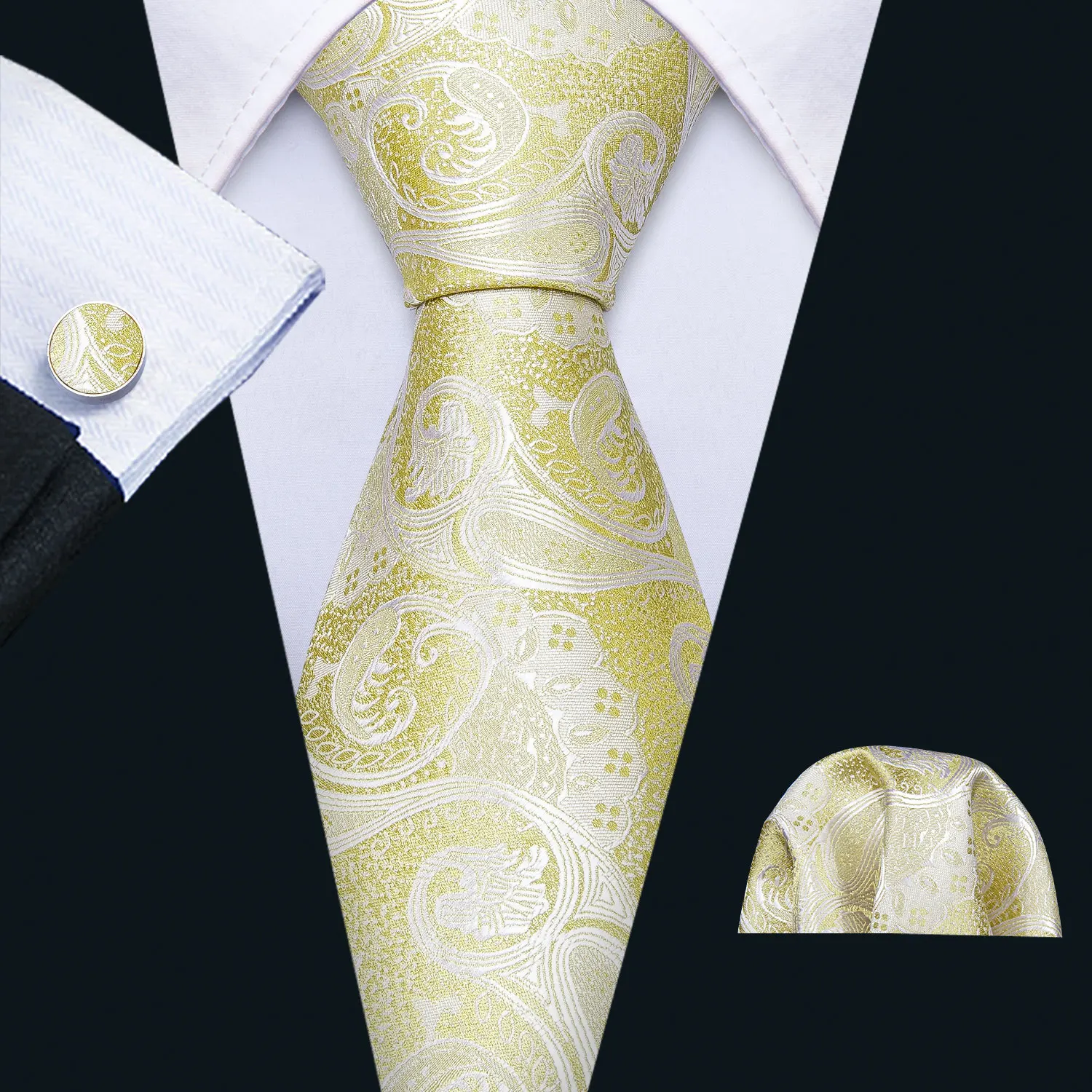 Mens Wedding Tie Yellow Foral Silk Tie Hanky Set Barry.Wang 8.5cm Fashion Designer Neck Ties For Men Party Dropshipping FA-5145
