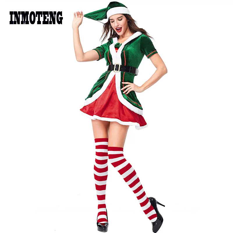 Взрослый Веселый Санта помощник Рождественский эльф женские праздничный костюм веселье на ваши рождественские вечерние фестиваль сезон Наряжаться с носка