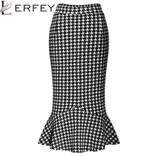 LERFEY юбка Весенняя миди женская сексуальная тонкая офисная Труба Русалка Юбка Карандаш Высокая талия клетчатая юбка с подолом