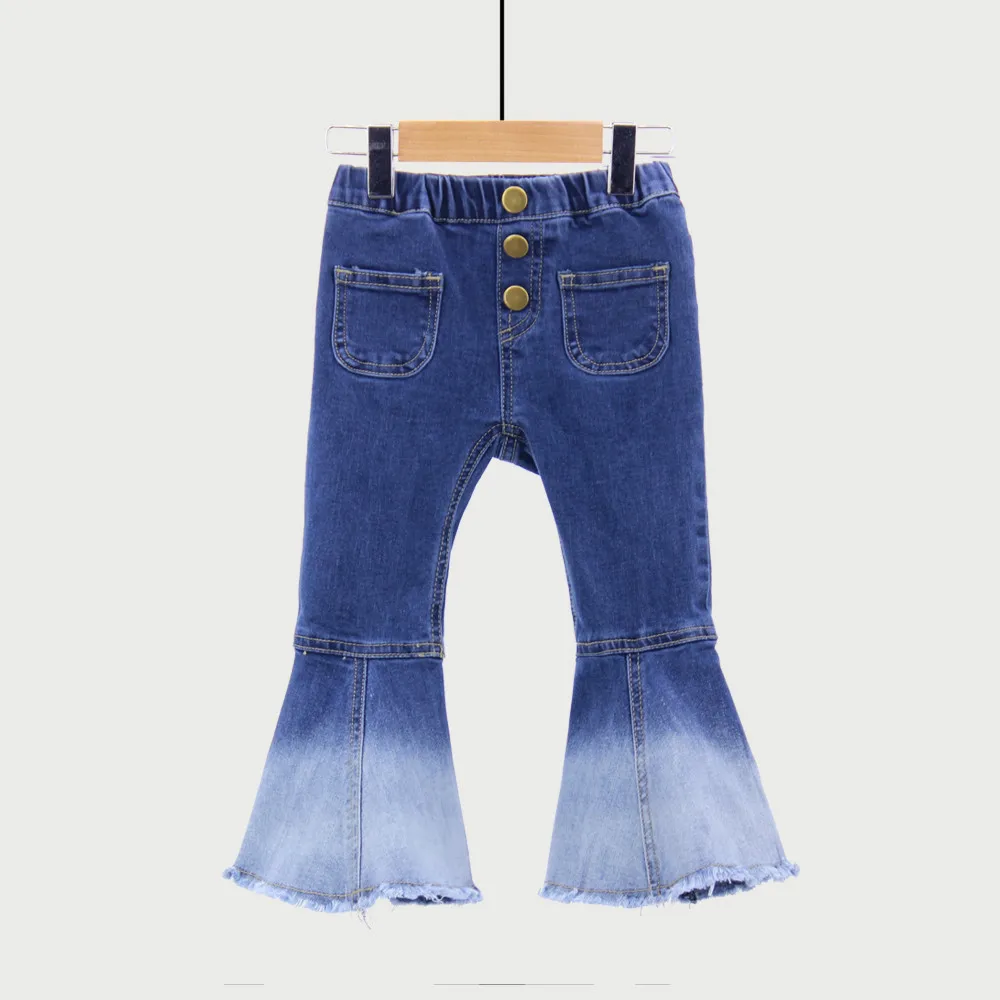 

#3AL327 Kids Denim Pants Girls Bell-bottomed Jeans / 1-8 Years Old / Blue