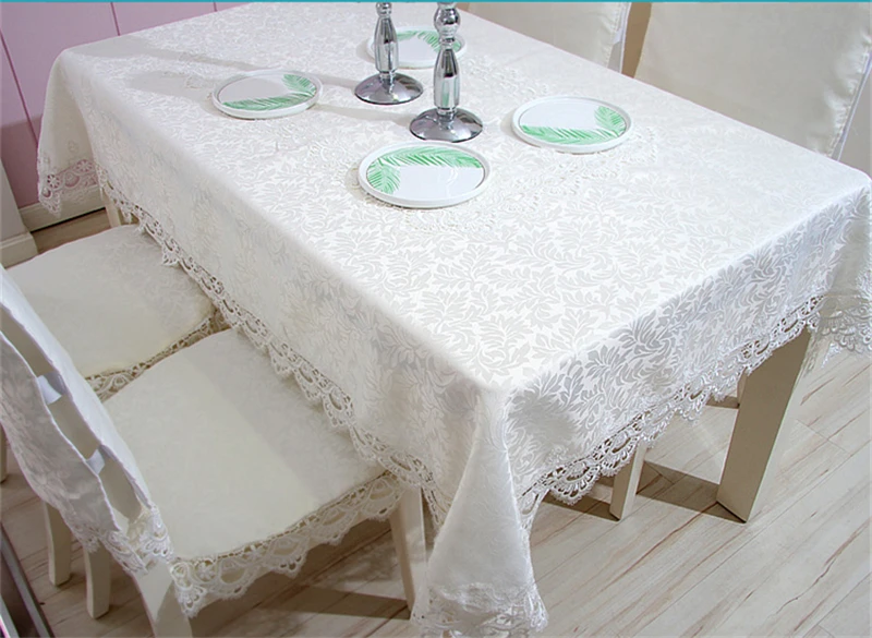 Lanweini Europe Wedding Tablecloth Embroidered Floral White Round Tea Table Cloth For Table Cover Lace Rectangle Table Decor    