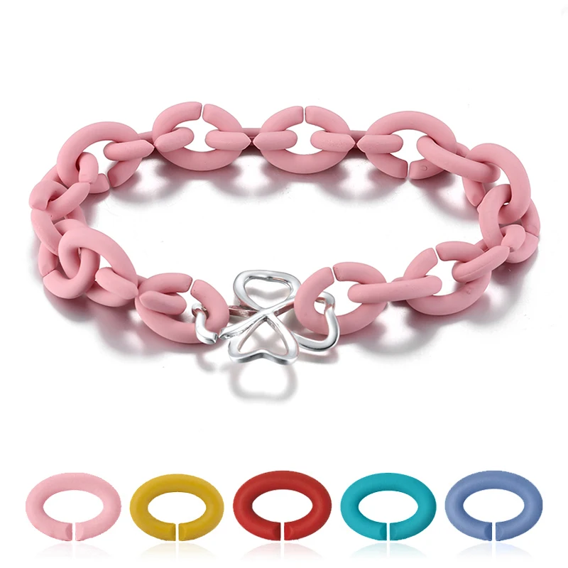 

Fashion 925 Sterling Silver hollow Clover bead 10 color Hard Rubber X Handmade Bracelet women Accessories Jewellery Fashion
