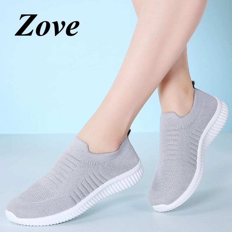 

ZOVE Women Mesh Flats Shoes 2019 Spring Breathe Fly Knit Walking Loafers Woman Ladies Slip On Light Outdoor Sport Sneakers Shoes
