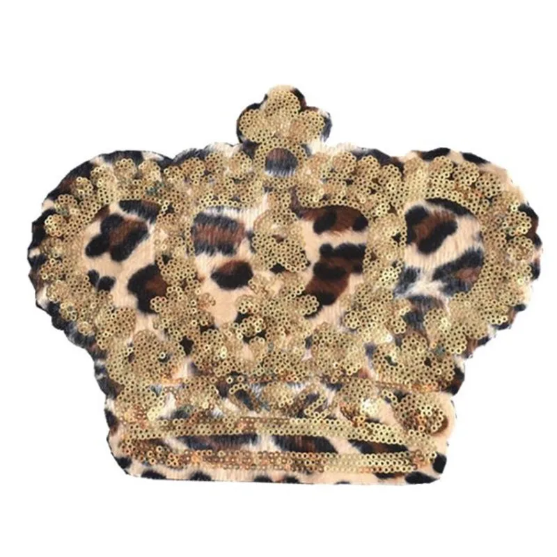 

T shirt Women patch sequins 23cm Leopard print crown deal with it biker patches for clothing stickers 3D t shirt free shipping