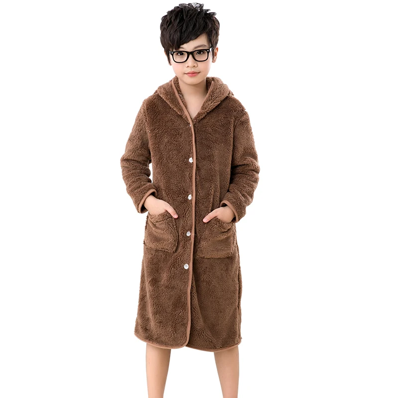New Fashion Children Bathrobes Boys Winter Solid Color Sleepwear