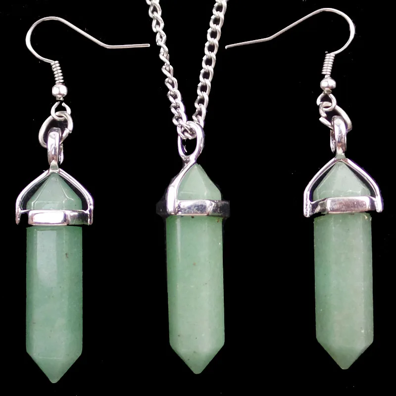 

Green Aventurine Hexagonal Point Reiki Chakra Healing Pendant Earring Necklace SHX1606(Min.order 10$ mix)