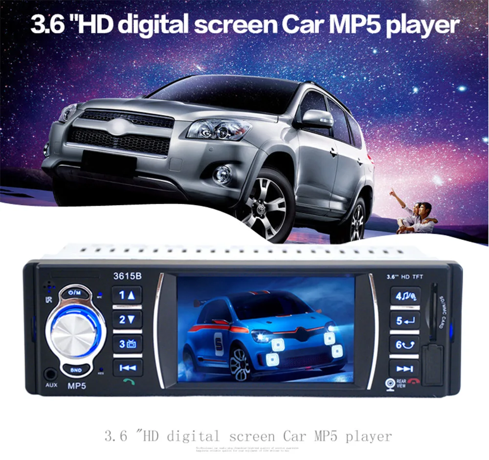 3615B 3.6'' TFT Screen 12V Bluetooth V2.0 Car Radio Audio Stereo Rear View Camera MP5 USB SD AUX In Player with Remote Control