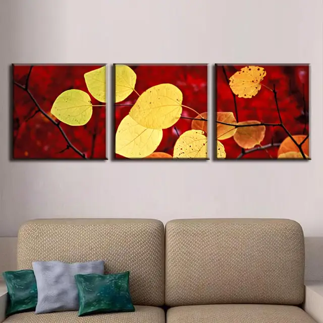 3 pcs set autumn leaves painting canvas print modern wall paintings
