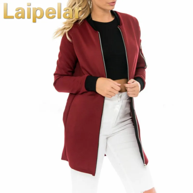 

Laipelar Brief Medium Long Autumn Basic Bomber Jacket Women Color Block Casual Slim Pilot Jacket Outerwear Basic Coats
