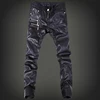 Fashion Brand Embroidered Leather Pants Men's Trousers DJ Club Leather Pants Jogging Cycling Locomotive Men Zipper Leather Pants 2