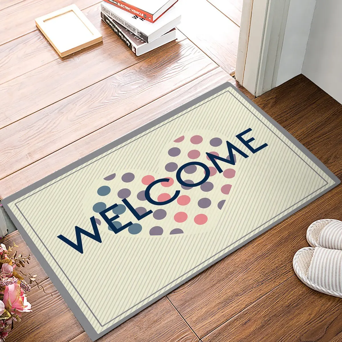 Funny Cute Stripe Dot Heart Shape Welcome Door Mats Floor Entrance Rug