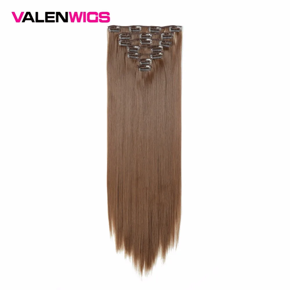 

Valenwigs Synthetic Long Straight Pure Color Clip In Hair Extension 22 inch Heat Resistant Fiber 7 pcs Ful Head Clip In Hair