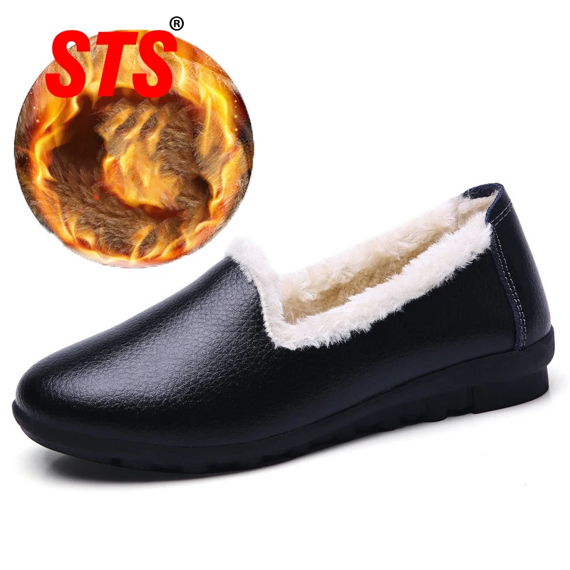 

2019 Women Warm Loafer Plus Size Shoes Warm Soft Genuine Leather Flats Winter Casual Ladies Driving Loafers Moccasins Mesh Shoes