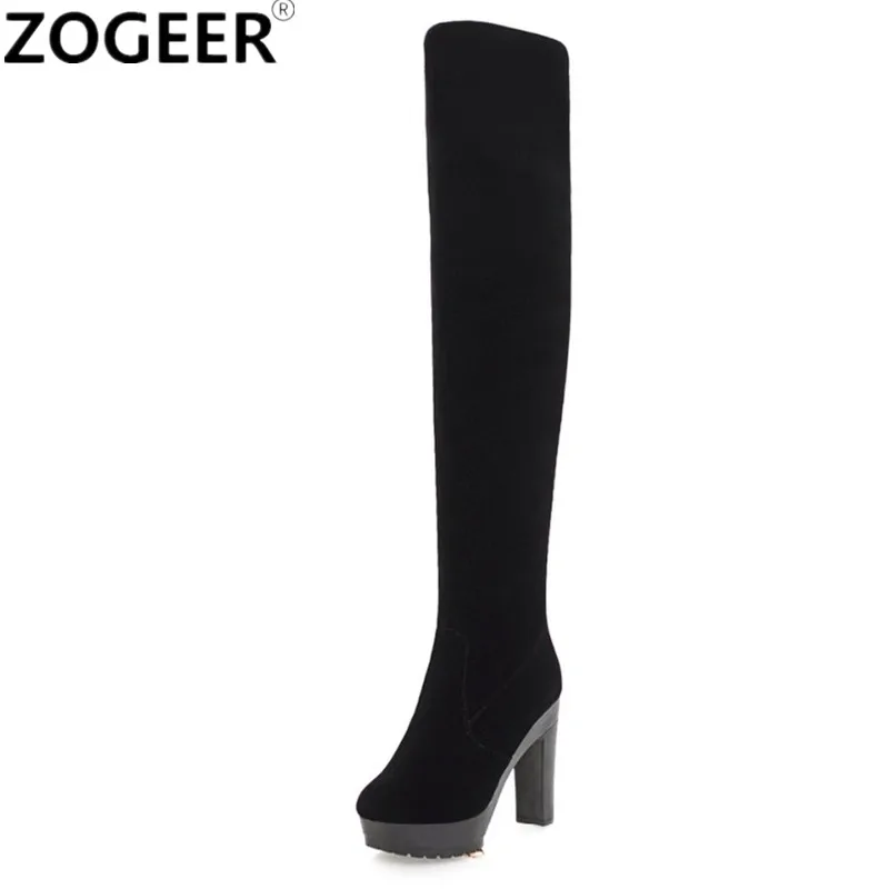 

Quality New Winter Fashion Women Boots Sexy High Heels Over the Knee Boots Flock Platform Thigh High Black Shoes Woman