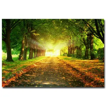 

NICOLESHENTING Forest Path Fallen Leaves Art Silk Fabric Poster Print Landscape Wall Pictures Living Room Decor 013