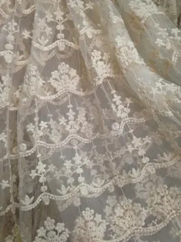

cream lace fabric with vintage floral patterns, one yard