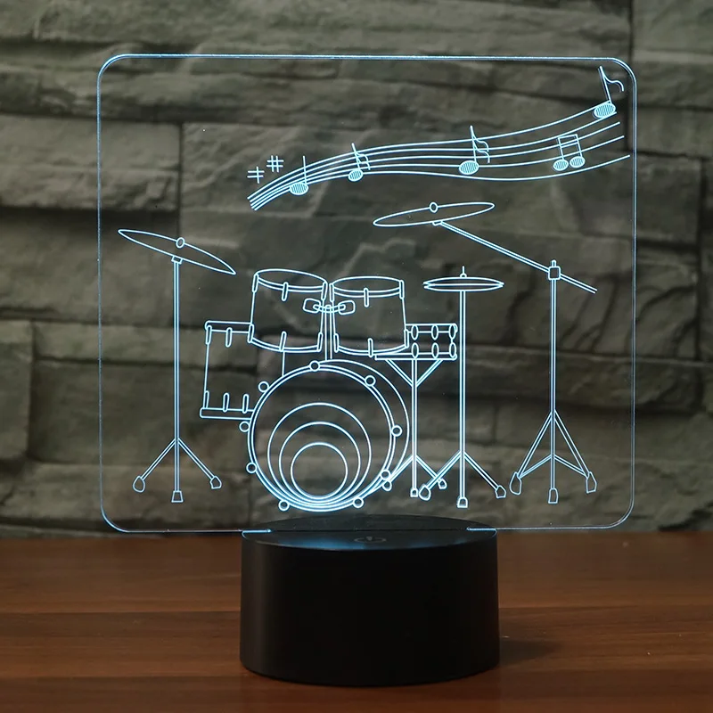 Прекрасный 3D в форме барабана Красочный ночник 7 меняющихся цветов сенсорный выключатель в качестве подарка или декора комнаты
