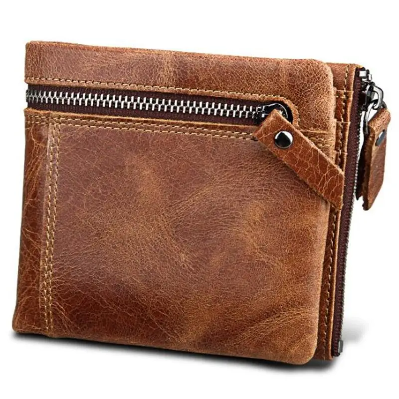 

Vintage Men Wallets Leather Genuine RFID Zipper & Hasp Male Slim Purse Coin Purse Small Cowhide Wallet Billetera Carteira Hombre