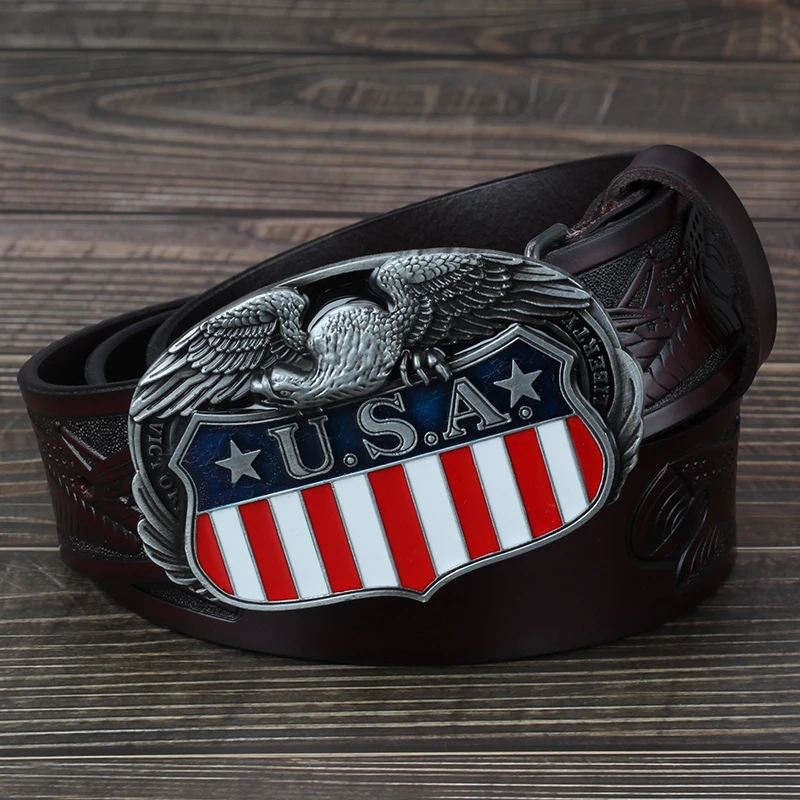 Cool belt men's American flag emblem eagle gun belt US style men leather  belt eagle buckle Casual pants belt - AliExpress