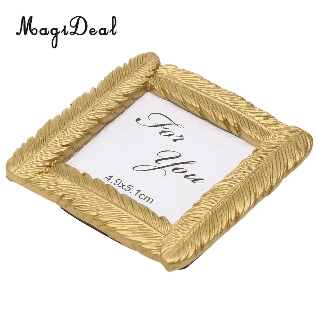 MagiDeal Novelty Gold Resin Feather Small Photo Frame with Back Stand Wedding Party Favor for Displaying Photo Picture