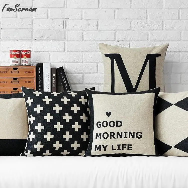 

Nordic Style Decorative Sofa Pillows Cover Deer Animal Black White Cushion Cover Home Decor Linen Cushions Covers for Sofa 45*45