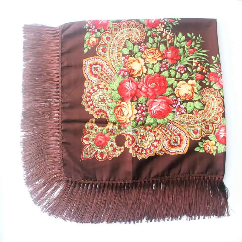 Luxury Brand Winter Russian Fringe Big Scarves Floral Printed Scarf Shawl Gift Cotton Lady Warm Square Wrap Sunshade Scarves - Цвет: 4