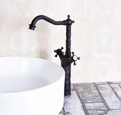 Double Handles Black Color Oil Rubbed Bronze Swivel Spout Kitchen Bar Sink Bathroom Basin Faucet Hot & Cold Mixer Tap anf147