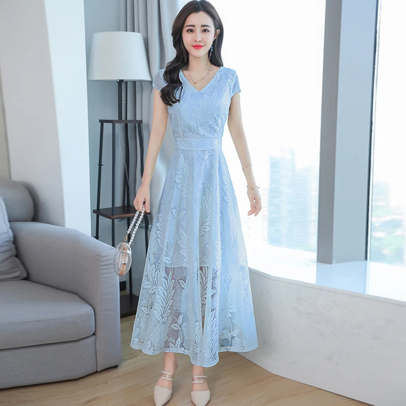 Lace Korean Dress 2018 Korean V Neck Dress