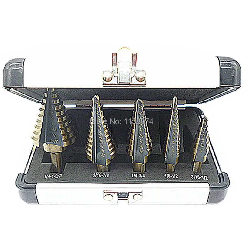 5pcs Imperial HSS Cobalt Drill Bit Set 50 Sizes Step Tools Multiple Hole wCase