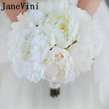 JaneVini Шелковый Белый Кот пион Букеты Свадебные де Флер искусственного свадебные держащей цветы невесты Брошь букеты Mariage