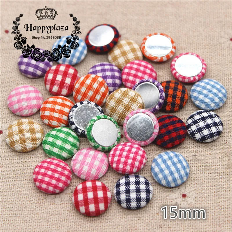 

50pcs 15mm Cute Lattice Fabric Covered Round Buttons Home Garden Flatback Cabochon Crafts Scrapbook DIY